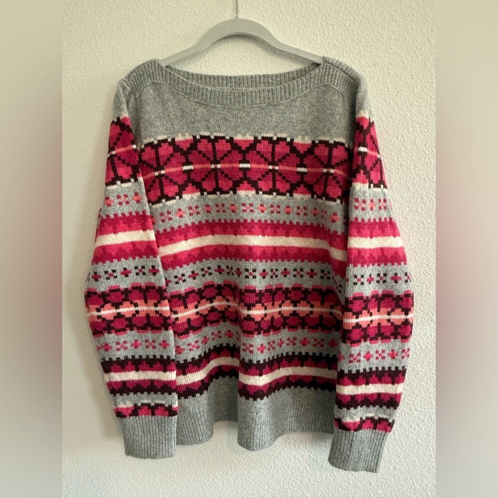 Gray and Pink Patterned Women's Sweater